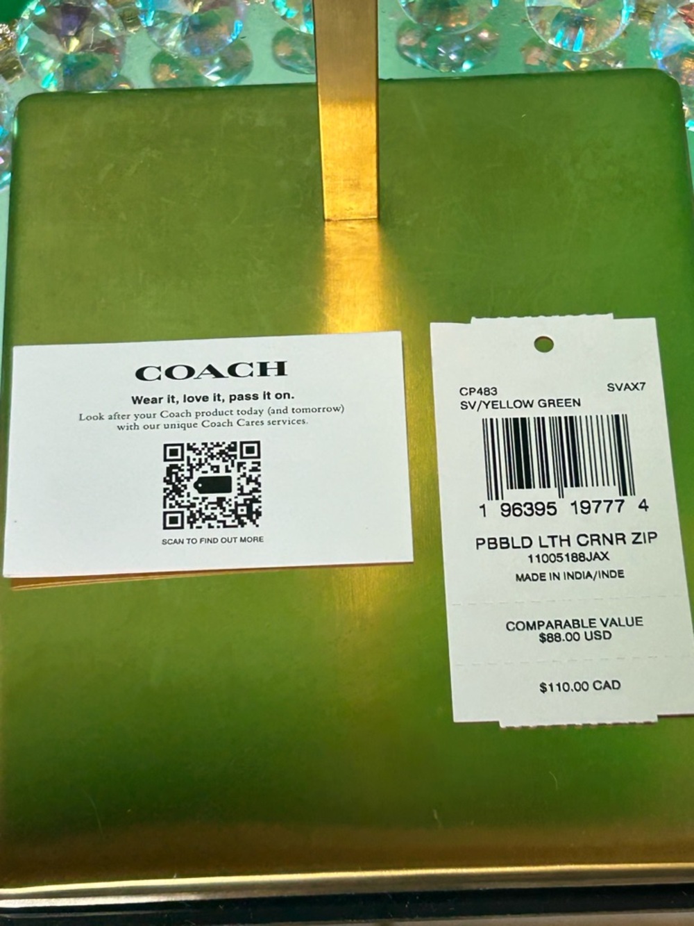 COACH Pebbled Leather Wristlet in Lime Green - Picture 11 of 14